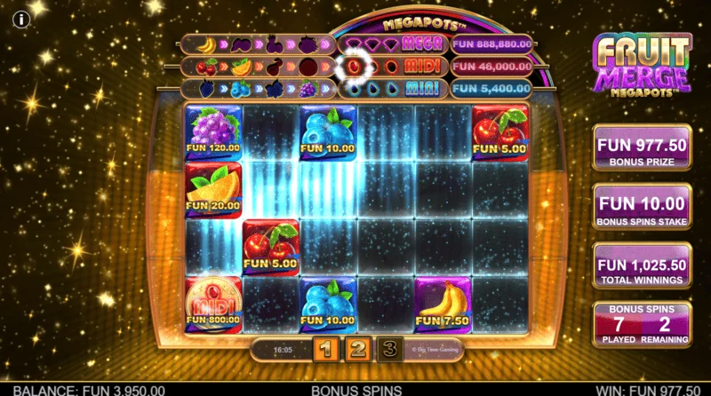 Fruit Merge Megapots - Hold and Spin game screen