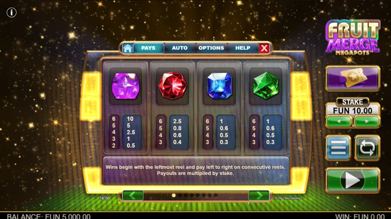 Fruit Merge Megapots - paytable on the main screen